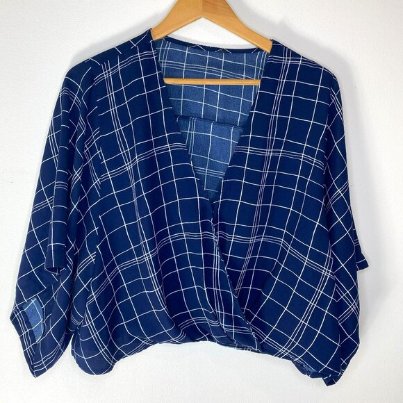 No tag - H&M, Short Sleeve, Patterned, Flowy top, Summer, Navy & White - Size M - Picture 1 of 5